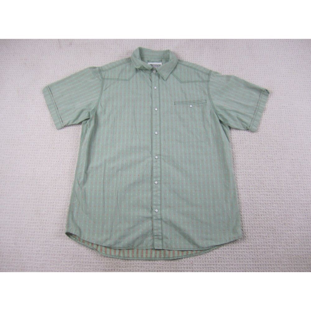 Mountain Khakis Shirt Mens Large Green Striped Short Sleeve Button Down Relaxed